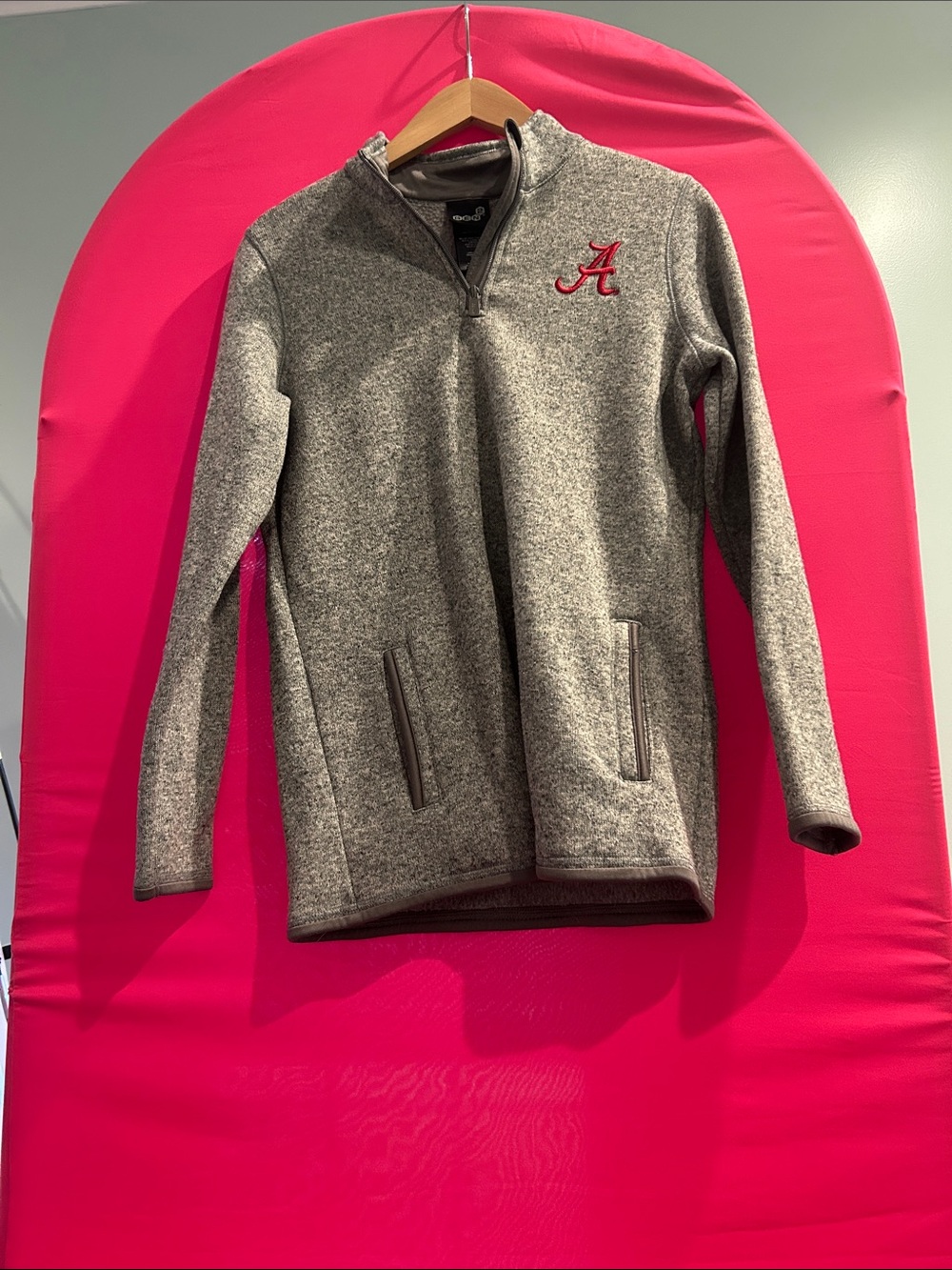 Gray Kids' Quarter-Zip Fleece Pullover with Red 'A' Logo